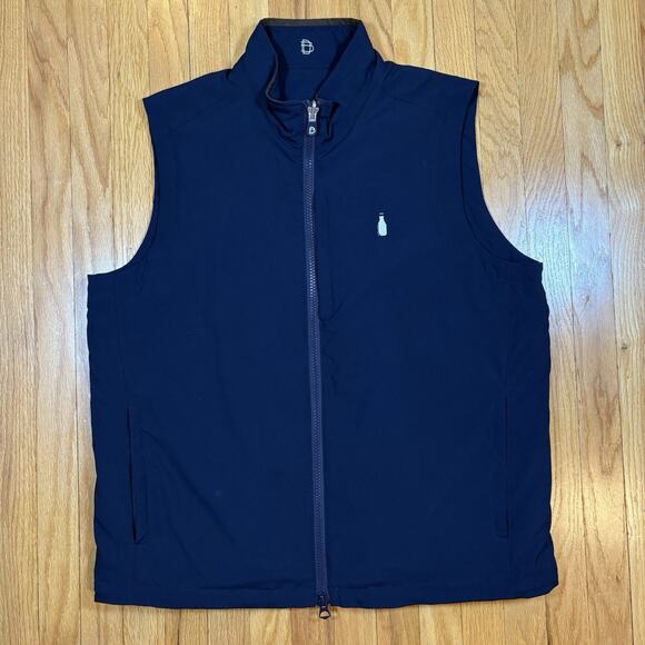 B. Draddy Men's XL Reversible Vest Golf Jacket Zip Quilted Navy Blue Chest Logo - Picture 1 of 16